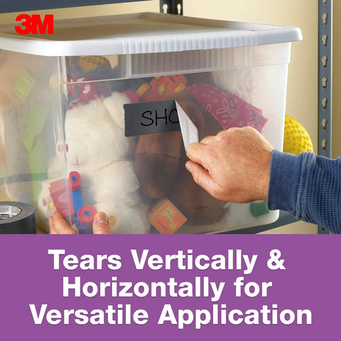 Person applying No Residue Duct Tape 1.88 Inch By 20 Yards Grey 2420A Heavy Duty Adhesive on plastic bin for labeling