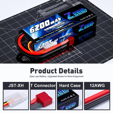 Beefy 2S 6200mAh LiPo Battery 7.4V 60C Hard Case Pack With T Connector For RC Cars Trucks Boats Truggies And Hobby Enthusiasts 2 Pack Durable Safe Shell Ultra Reliable Power For Long Runs