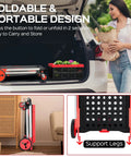 Collapsible Shopping Cart With Wheels 200 Lb Capacity in car trunk, red storage crate with vegetables, foldable design displayed.