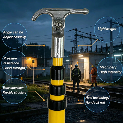 Insulated Rescue Hook With Retractable Fiberglass Pole For Live Line Work Lightweight Electrical Safety Tool For Power Stations Utilities Crew And Factory Maintenance In Hazardous Environments, yellow pole