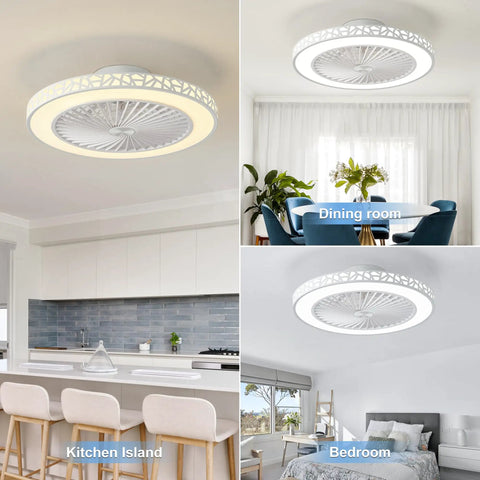 Low Profile Ceiling Fan With Lights Remote Control 19 Inch Enclosed LED Fan for Bedroom and Living Room in kitchen, dining room, bedroom