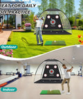 10x7ft Golf Practice Net With Tri Turf Mat And Real Balls Multi Target Chipping Area used indoor and outdoor for swing practice