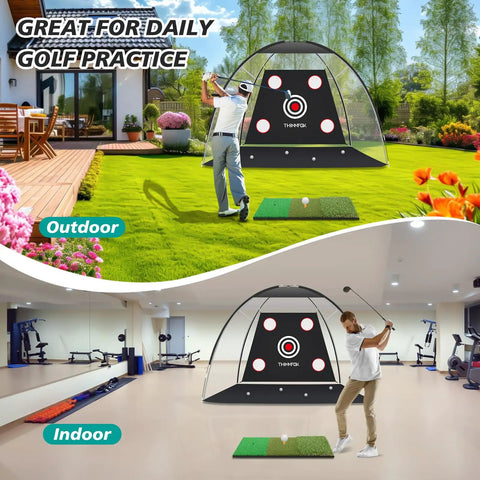 10x7ft Golf Practice Net With Tri Turf Mat And Real Balls Multi Target Chipping Area used indoor and outdoor for swing practice