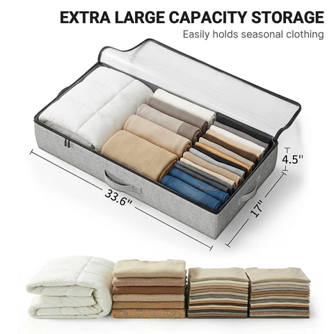 2 Pack Slick Under Bed Storage Containers Grey Low Profile Clothes Bins Collapsible Space Savers Heavy Duty Bedroom Organization No Sweat Setup For Compact Home Spaces
