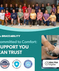 Elastic Ankle Support Sleeve For Men And Women advertisement with team photo and HSA/FSA eligible badge