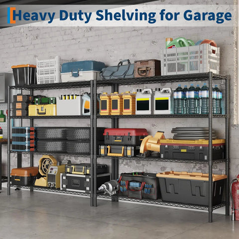Metal 4 Tier Shelving Unit For Garage And Home Storage, 47.24 Inch Wide Wire Shelves with tools and supplies