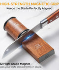 Rolling Knife Sharpener With Diamond And Ceramic Disc Technology For Kitchen And Pocket Knives Magnetic Base Angles At 15 And 20 Degrees Manual Sharpening Tool For A Razor Edge And Effortless Rolling Performance showing magnetic grip with knife