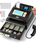 Cash Register With Fast 30 FPS Barcode Scanner And Multiport Connectivity Locking Cash Drawer Box 48 Keys 8 Digital Dual Display