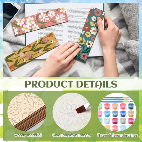 Butterfly And Floral Bookmark Paint By Numbers Kit For Adults With 12 Blank Wooden Bookmarks And Colorful Tassels, 7x2 Inches