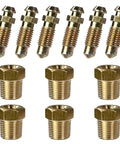 Top Shelf Brake Bleeder Screw Kit With Tough Brass Adapters For Car Calipers 1 4 28 Bspp To 1 8 Npt Thread, 6pc set of valves and adapters.