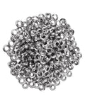 Close-up of 1000 silver metal grommets (3/8 in / 10 mm)