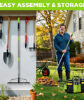 65 Inch Bow Rake For Heavy Duty Garden Work with 17 Tine Metal Head displayed on wall and used in lawn