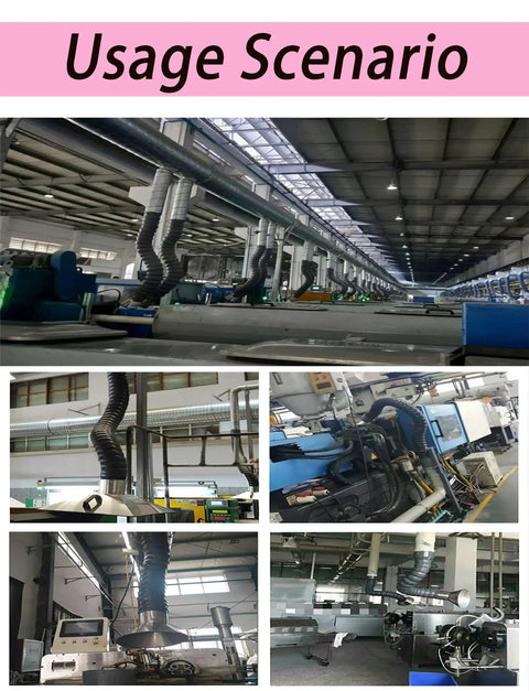 No Sweat Setup Heavy Duty Fume Extraction Arm 100 Cm in use for dust control in industrial workshop environment.