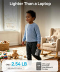 Child carrying a Slick Pocket Sized Portable Power Station With Resilient LiFePO4 Cell And 100 Watt Output in a living room.