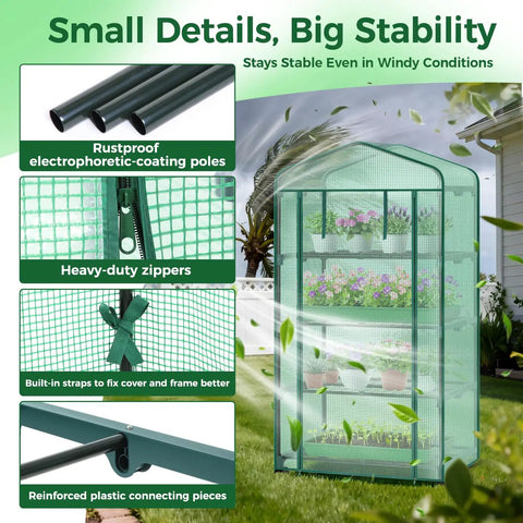 Compact Portable Greenhouse On Wheels For Indoor And Outdoor Use With 4 Tier Rack And Durable PE Cover Easy To Move Smooth Locking Wheels Weather Resistant Ideal For Seedlings Plants And Quick Sunlight Shifts