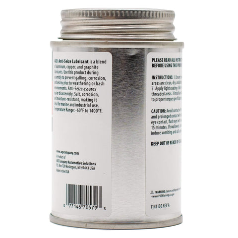 Side view of can with label details for Anti Seize Lubricant For Bolts And Screws, 4 Oz Brush Top Can, High Temperature Use