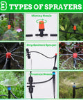 All in One Drip Irrigation System Kit With Two Hundred Twenty Six Feet Of Hose, LCD Timer, And Three Sprayer Types For Outdoor Garden