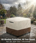 Built To Last Heavy Duty Waterproof Patio Ottoman Cover For Square Outdoor Side Table With Padded Handles All Weather 600D Oxford Fabric Windproof UV Resistant 25 x 25 x 18 Inches Beige Brown