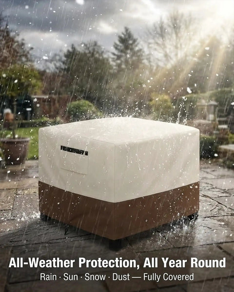 Built To Last Heavy Duty Waterproof Patio Ottoman Cover For Square Outdoor Side Table With Padded Handles All Weather 600D Oxford Fabric Windproof UV Resistant 25 x 25 x 18 Inches Beige Brown