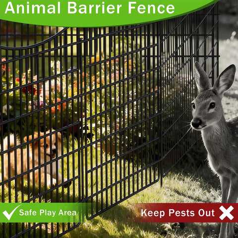 Durable 10 Panel Garden Fencing Kit With Gate 40 Inch High By 23.6 Feet Long No Dig Rustproof Metal Wire Border keeping dog and deer out.