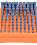 100 Piece Workhorse Polishing Stone Head Set For Grinder Burr Bits With 3mm Shank neatly arranged on orange tray