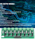 8 Channel Optocoupler Isolation Board For 220V AC Detection with labeled inputs and outputs displayed on a blue background