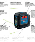 GLL50-20G 50 Ft Green-Beam Self-Leveling Cross-Line Laser With Integrated Magnetic Mount and IP55 Build