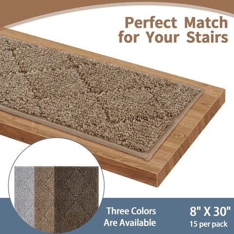 Stair Treads For Wooden Steps 8 By 30 Inch Peel And Stick Non Slip Indoor Runner Mats 15 Pack Beige Anti Slip