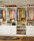 Modular Walk In Closet System With Nine Drawers Seven Shelves And Eight Rods A total game changer with organized clothing and shoes.