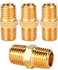 Set Of 4 Beefed Up Solid Brass Hex Nipple Pipe Fittings One Quarter Inch NPT Male To One Quarter Inch NPT Male O D One Half Inch On Each End Durable Plumbing Adapter For Hose And Pipe Systems
