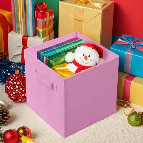 Foldable Fabric Storage Cubes Set For Closet And Toy Organization, 6 Pack Pink Cloth Bins with toys and gifts