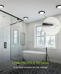 Bathroom with Six Pack 6 Inch LED Disk Lights 15W 5CCT 2700K To 5000K 1245 Lumens Dimmable Flush Mount Ceiling Light Fixture