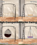 Heavy Duty Hammock Stand With A Frame For Porch Lawn Garden Backyard Supports Up To 660 Lbs Four Reinforced Crossbars Two Hanging Options Indoor Outdoor Swing Frame in use with porch swing, tree swing seat, hanging egg chair, and saucer swing.