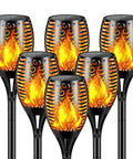 Outdoor Solar Torch Lights with Realistic Flickering Flames Adjustable Height 30.7 to 43 Inches Weatherproof Yard Path Torches Cordless