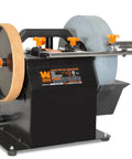 Two Direction Water Cooled Wet And Dry Sharpening System With A 10 Inch 220 Grit Stone And An 8 Inch Leather Strop Wheel in use
