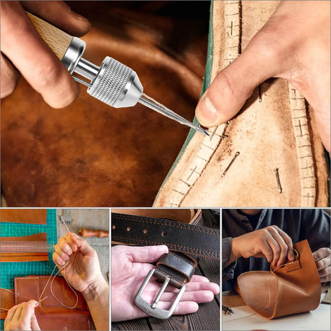 All-In-One Leather Sewing Kit With Waxed Thread, 40-Piece Awl Set, extra awls, needles, working on leather projects