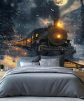 Epic Steam Locomotive Wall Mural 3D Train Wallpaper For Living Room And Bedroom Oversized 177.16 By 120 Inches
