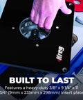 Precision Mdf Router Table Top With Flush Leveling Inserts And Low Friction Glide Surface For Heavy Duty Woodworking Builds That Are Straight Up Kickass insert plate being mounted.