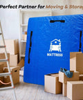 Mattress Bags For Moving And Storage Water Resistant Protector Cover For Queen Size Beds in blue near cardboard boxes