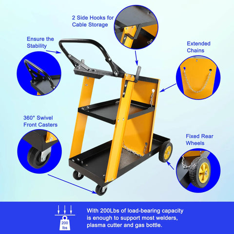 Built Tough Welding Cart With 3 Tier Storage Gas Bottle And Accessory Organizer Upgraded Handles 200 Lb Capacity Ideal
