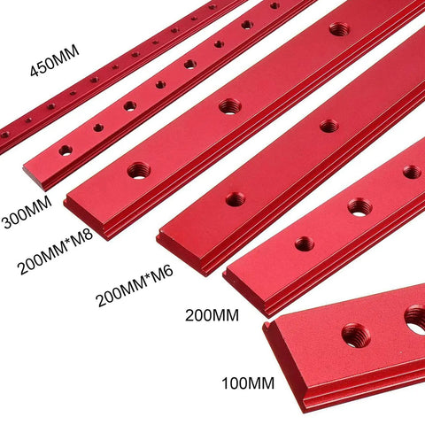 Shop Favorite Heavy Duty Aluminum Miter Bar Slider For T Slot Table Saw Track Setup Rod Dead Accurate Guide Alignment Clamping Tool Red Anodized Finish with varying lengths.