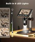 4.3 Inch LCD Coin Microscope With LED Light For Ultra Close Up Mint Mark Details And Surface Texture, Perfect For Coin Collectors, Jewelers, And Watchmakers Seeking Precise Digital Magnification On Small Features. 8 LED light coin microscope on stand