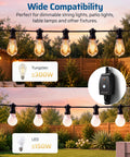 Ultimate Outdoor String Light Dimmer With Hella Smooth Stepless Slider For 10 To 100 Percent Brightness Control and different compatible bulbs.