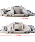 Chevy Big Block Air Gap Aluminum Intake Manifold Dual Plane For 1966-2000 BBC V8 Engines side view with dimensions