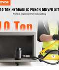 10 Ton Hydraulic Punch Driver Kit with puncher and carrying case for hole cutting in various materials, focus on handle and tool