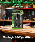 26 Piece Hex Head Allen Wrench Drill Bit Set with One Quarter Inch Hex Shank Quick Change Bit Holder displayed in workshop