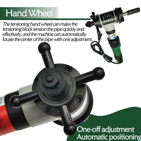 Top Tier Electric Inner Swelling Pipe Beveling Machine With 1200W Motor delivering smooth cold cutting, includes tensioning hand wheel for automatic pipe adjustment.