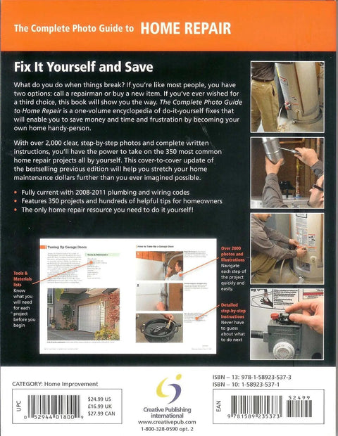Back cover of The Definitive Weekend Warrior House Fixup Manual Featuring 350 Badass Diy Tweaks And Over 2000 Crisp Pic Breakdowns.