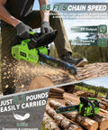 Person using a top handle gas chainsaw for arborists, 12 inch pruning saw with lightweight 2 stroke engine, outdoors.