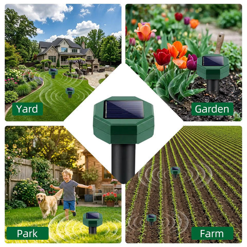 Eight Pack Solar Powered Ultrasonic Pest Deterrents for Lawn Yard Garden with IP65 Waterproof Outdoor Stakes